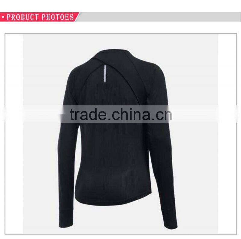 Back mesh half zipper reflective collarless long sleeves running t shirt women