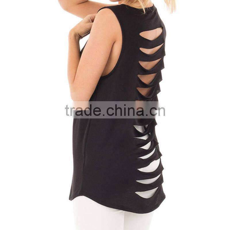 Cotton Tank Top backless short front long back hollow plain dyed Solid Sold By PC