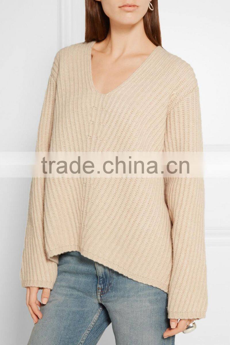 Knitted Wool Sweater Design for Women V-neck Back Length Blank Poncho