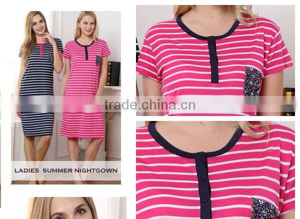 Wholesale summer striped printed designs100%viscose knit plus size women nightgown