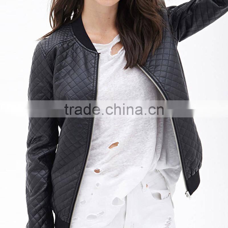 2016 lady casual fashion women bomber leather winter jacket for wholesale