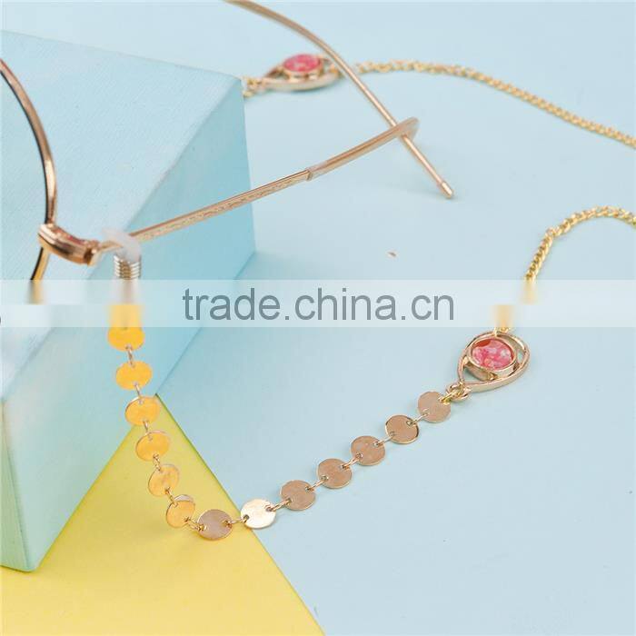 Copper Eyeglasses Chain Holder Gold Plated Red Drop Round Imitation Opal