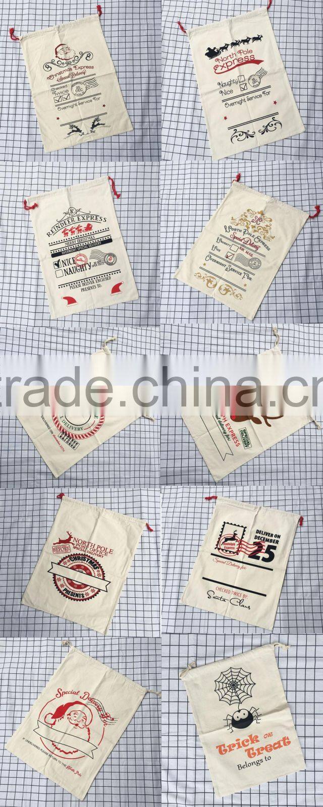 Wholesale cheap back santa super cotton sacks with drawstring christmas high quality canvas gift sacks bags