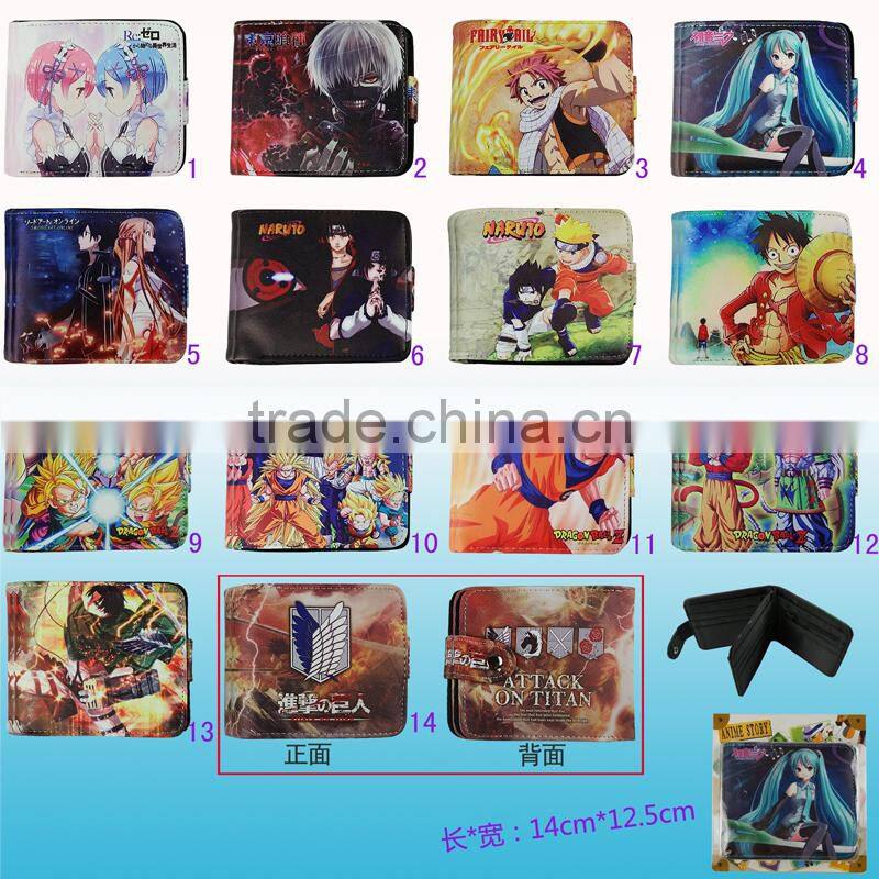 Wholesale 14 style cartoon cute designs anime pu leather cheap wallet