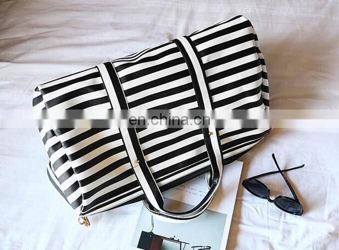 Fashion lady woman black white striped travel bag