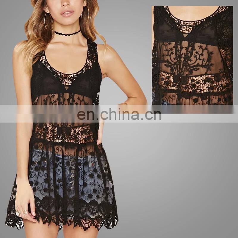 Woman Clothing Top Selling Products Embroidery Designs Ladies Fancy Tops Black Mesh Tunic