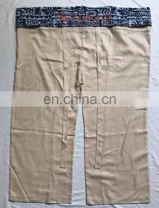 Wholesale 50%linen 50%cotton Loose fitted yoga printed thai pants