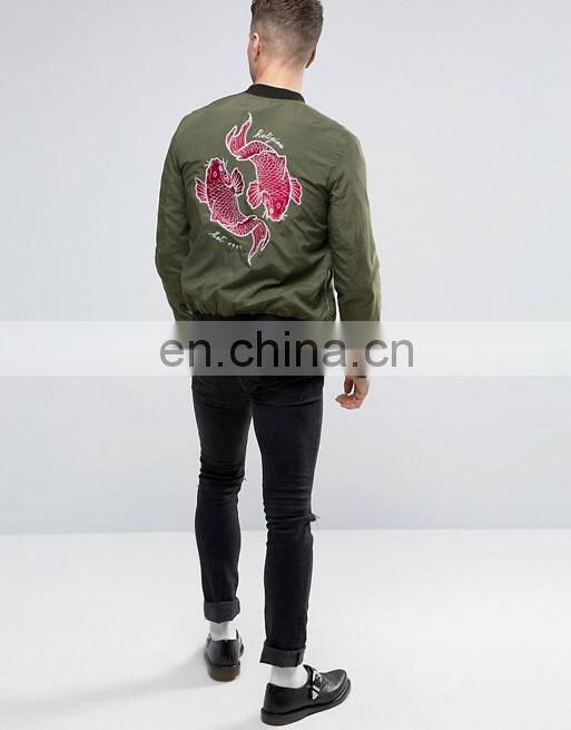 2017 Wholesale New Design Bomber Jacket with Koi Carp Back Embroidery