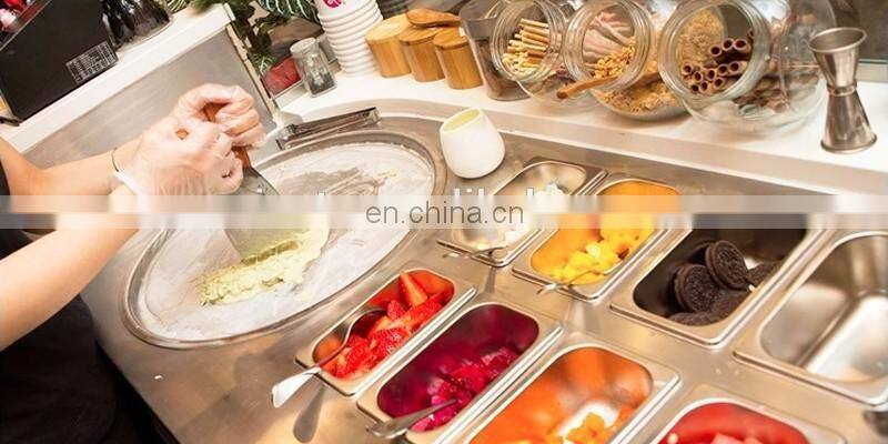 Commercial Single pan fried ice cream rolling machine price round pan with 6-9 tanks frying ice cream machine