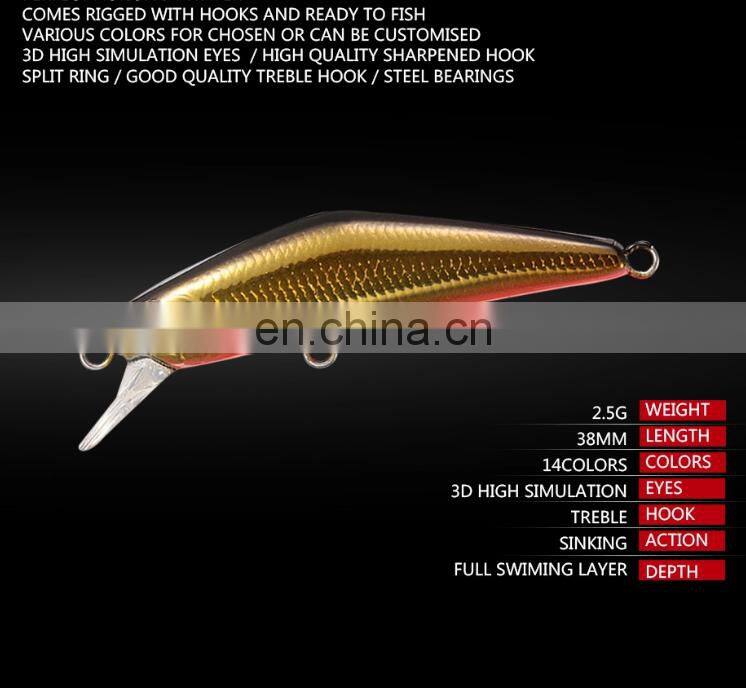 fishing artificial lure 2g 3.8cm mini sinking minnow hard plastic bait lure pesca bait