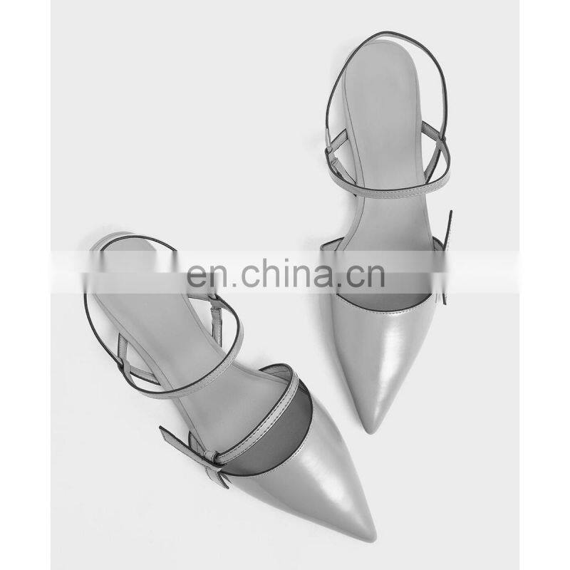 New arrival latest stylish design women  front knot tie sling back pointed toe flat ladies sandals shoes