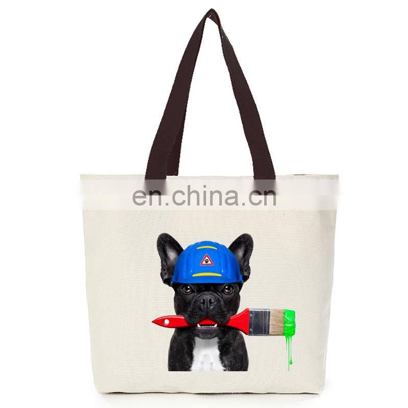 Womens Canvas Cotton Cool Dog Shoulder Shopping Hand Bag