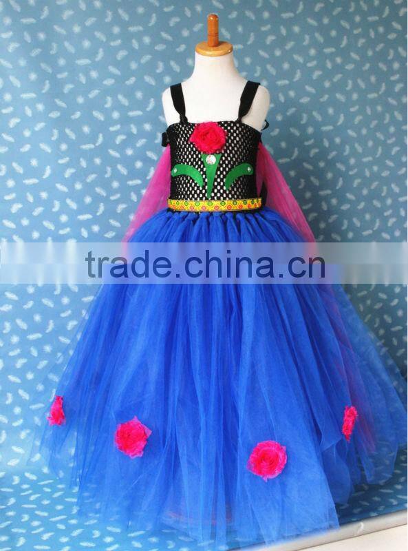 (Yellow belt)Long dress with handmade flower elsa dress cosplay costume in frozen