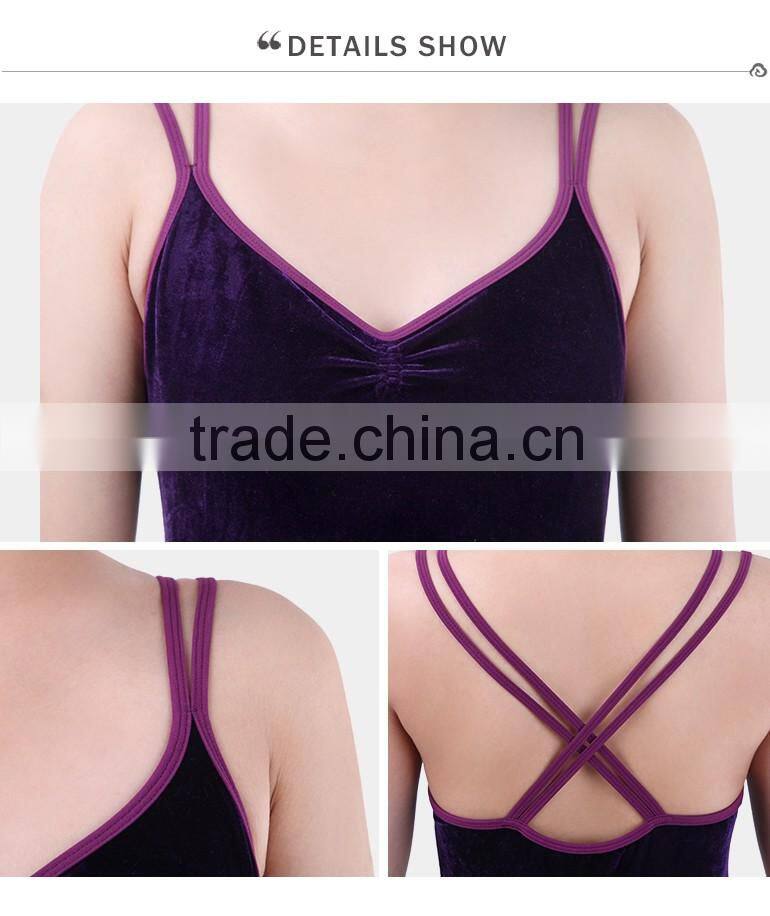 Velvet Double Straps Ballet Camisole Leotards with Pants, Ballet Costumes Unitards