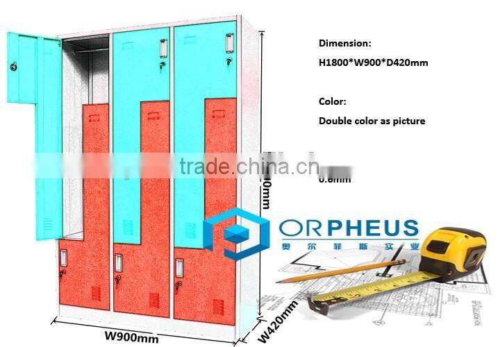 Durable Body L Shape Double Color Metal Workplace Lockers