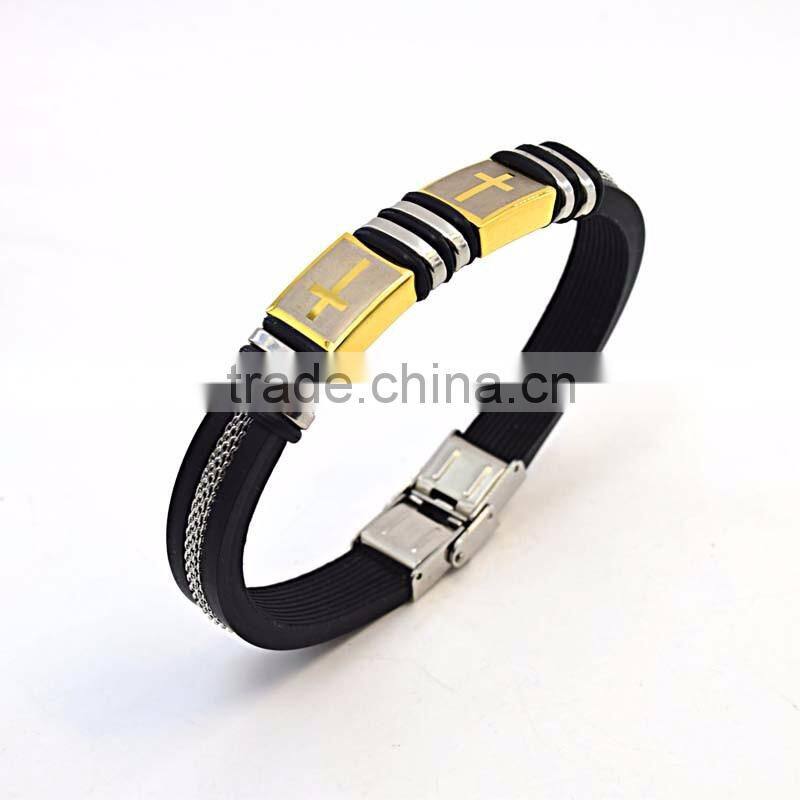 fashion bracelet silicone wristband cross steel silicon bracelet