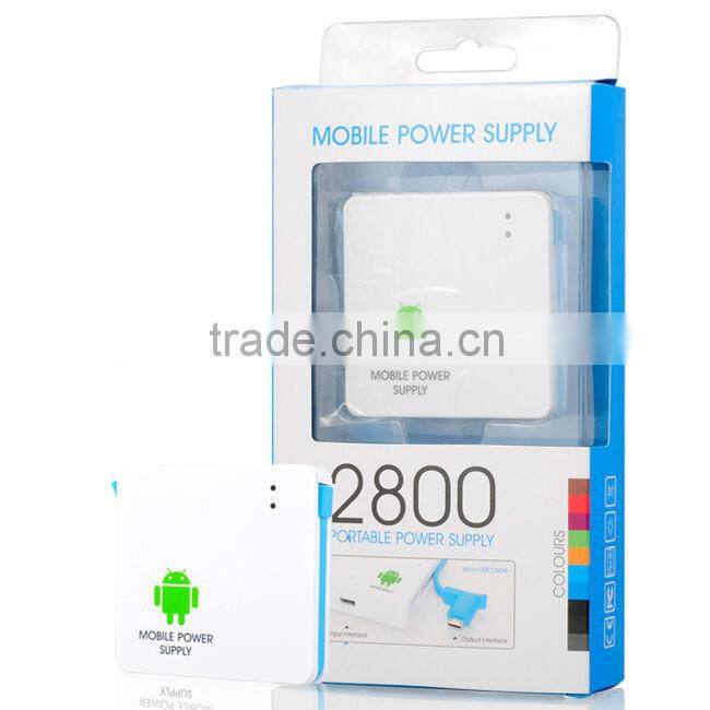 OEM 5v rechargeable power bank with CE&RoHs, with bulit-in Micro USB cable for sumsung or other smartphone