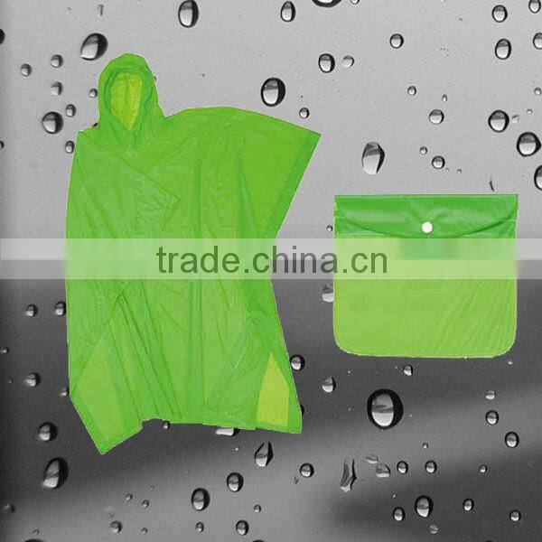 PE Waterproof Hooded Foldable Custom Pinted Rain Poncho