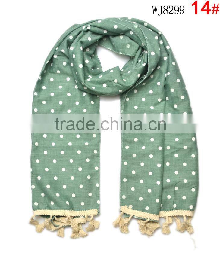 Wholesale Latest Polka Dot Printed Cotton Linen Children Girls Scarf With Tassels