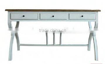 French style white wooden cross leg long drawer wall console table