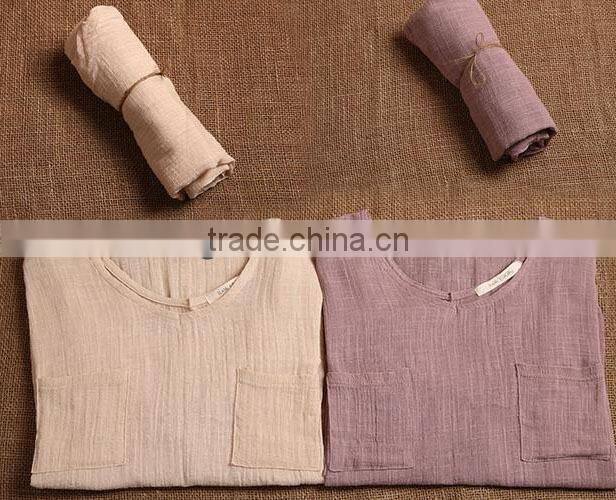 ladies' cotton linen shirt solid color bamboo fabric blouse long sleeve top