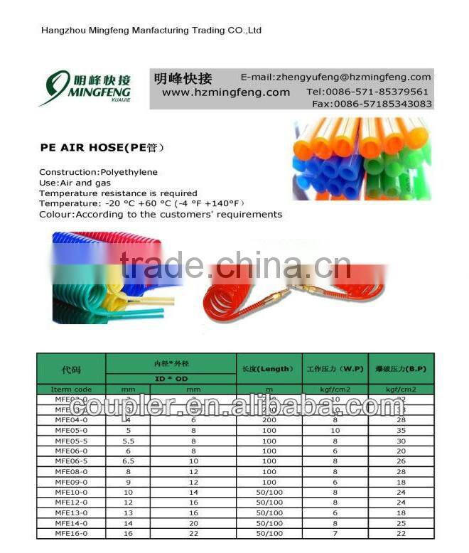 Pu Spring Air Hose With Brass Connecter