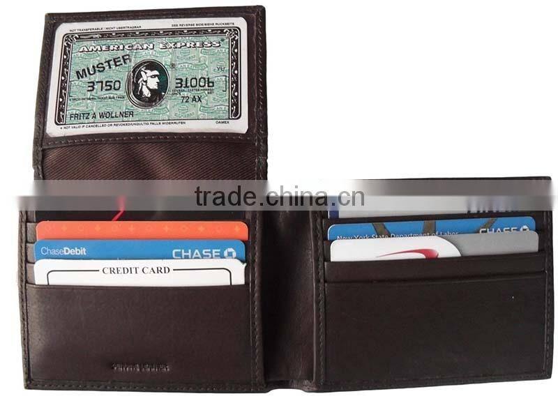 Simple design high quality black genuine leather mens rfid wallet