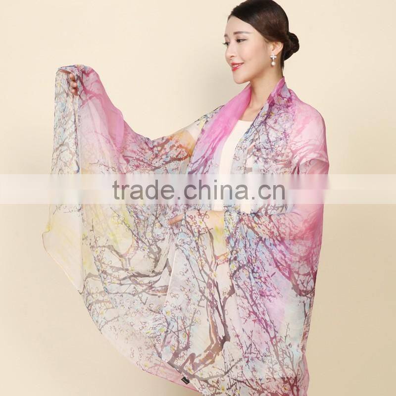 high quality scarf wholesale lady's elegant digital printed silk scarf, hangzhou silk chiffon scarves and shawls china