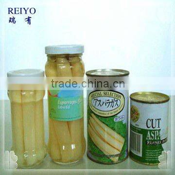 white whole asparagus in jar and tin
