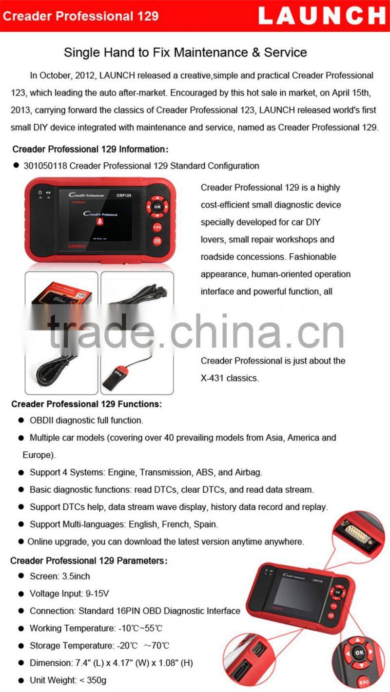 Best Quality Support 10 OBDII test models obd2 obdii code reader 100% original launch x431 129 on hot sales