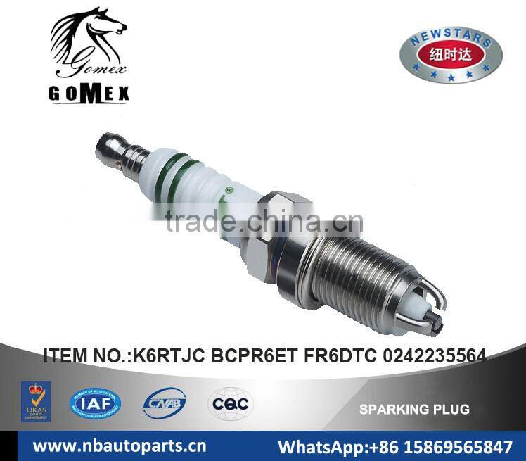 High Quality Auto Spark Plug K6RTJC BCPR6ET FR6DTC 0242235564 for MAZDA RENAULT VAUXHALL VOLVO TOYOTA PEUGEOT FIAT.etc.
