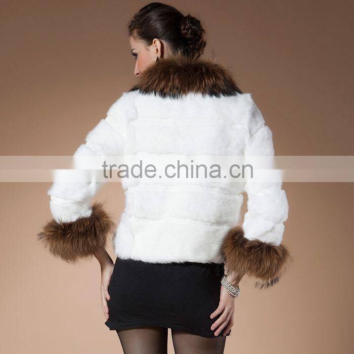 rex14010 rex rabbit coat with racoon fur collar and racoon fur cuff