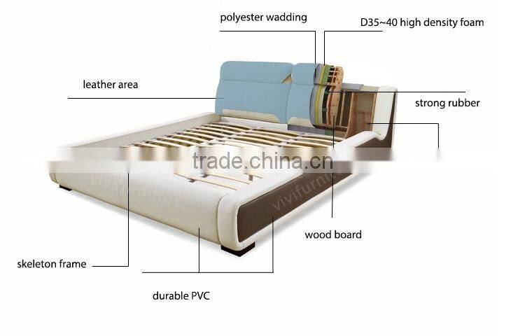 2016 King size B843 stylish leather bed with TV in footboard