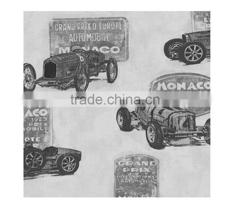 hot printing pvc wallpaper, yellow for kids cars wall mural for kids room , creative wallcovering shop