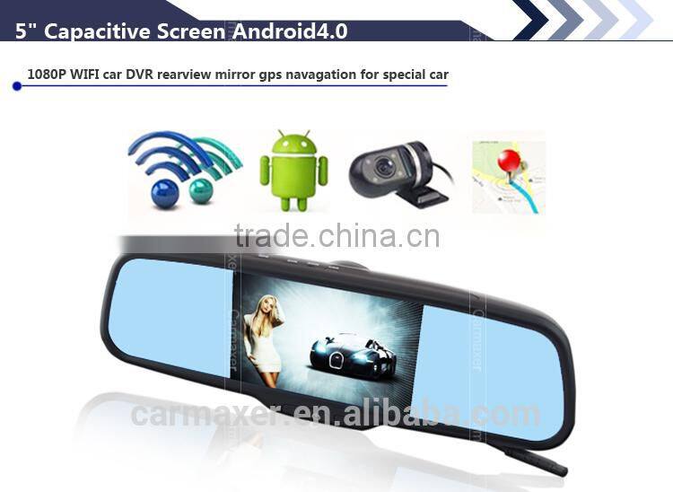 5" Capacitive Screen Android4.0 1080P WIFI car DVR rearview monitor rearview mirror with gps bluetooth camera for special car