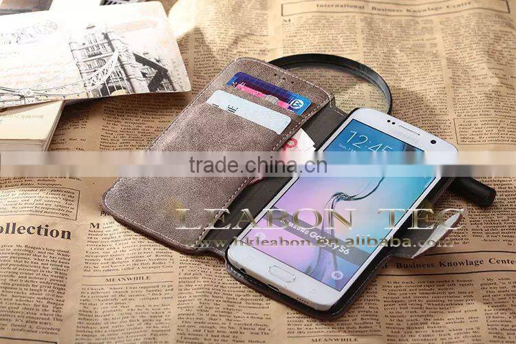 2015 hot selling retro style wallet leather case for samsung galaxy s6 edge china wholesale mobile phone case