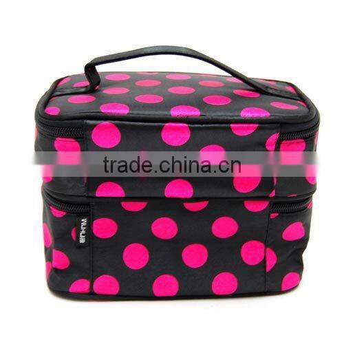 Double Two Layers Makeup Case With Mirror Cosmetic Holder With Zipper