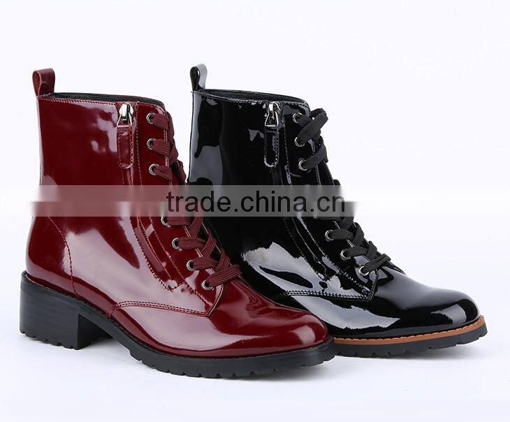 Customized high quality low thick heel casual ankle boots shoes 2016
