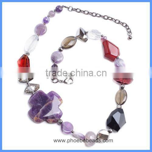 Wholesale Multi-color Glass Acrylic And Agate Cross Beads Gemstone Jewelry Fancy Necklace For Women GN-M001