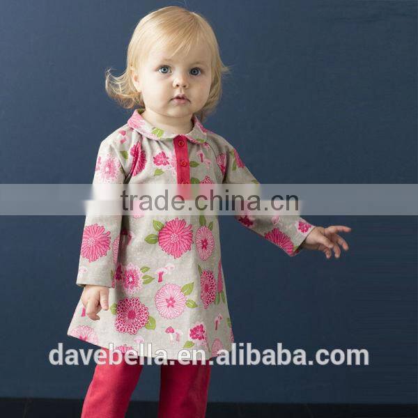 DB687 dave bella 2014 fall/winter printed long sleeve baby clothing sets for girl wholesale printed sets baby clothing sets