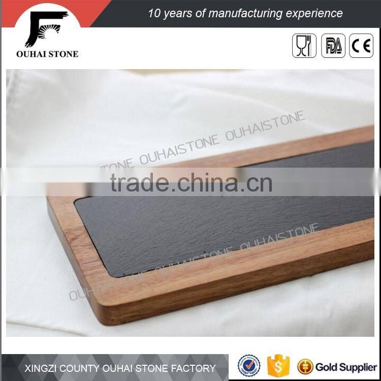 Romantic dinner high grade restaurant black slate wooden plate