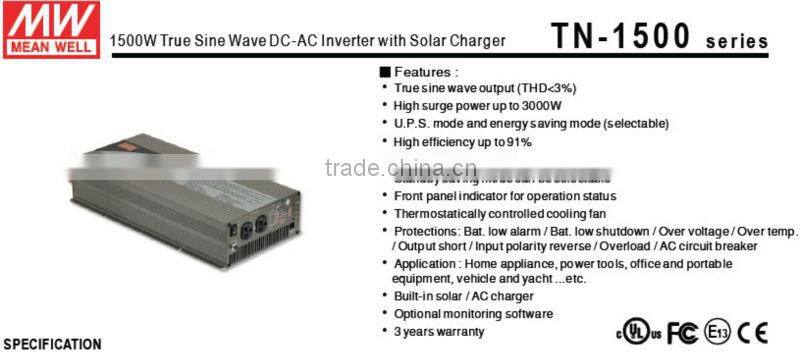 Meanwell 1500W True Sine Wave DC-AC Inverter with Solar Charger high frequency inverter