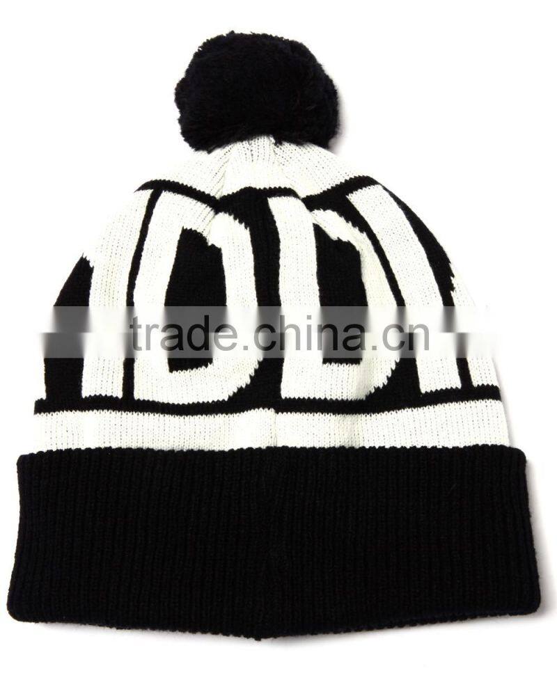 Custom Pompom Beanie Hats Jacquard Knitted Beanies with Top Ball