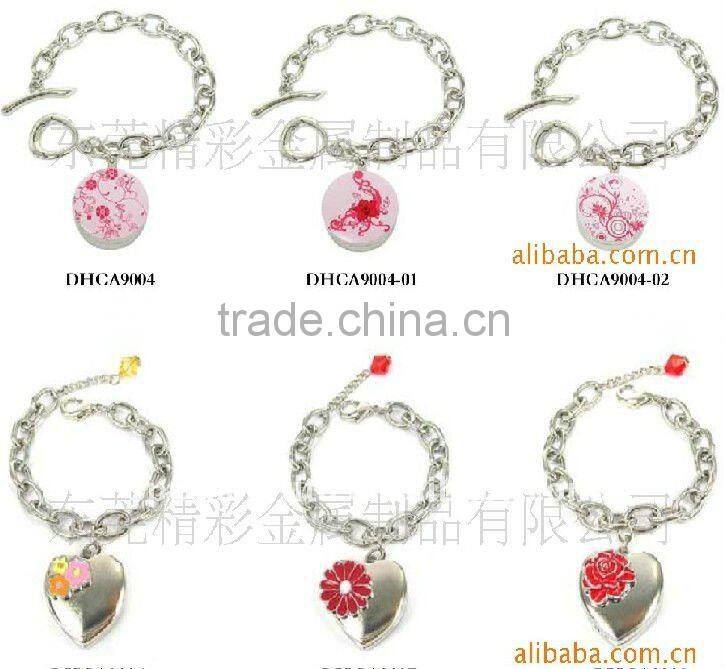 Metal square shaped solid perfume container /lip gloss bracelet, with epoxy letter charm,OEM designs accepted<DHCA9023>