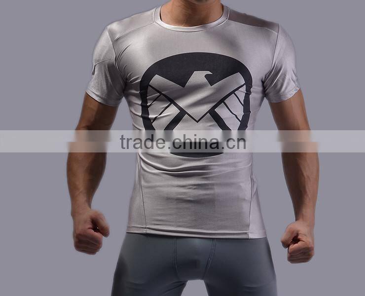 Summer style men marvel superhero/bat-man compression t shirt superman gym men fitness sport workout crossfit clothes shirt