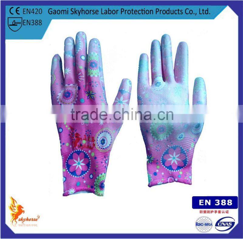 Household Cleaning Colourful PU Coated Gloves