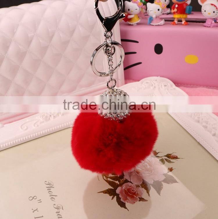 Keyring Pompom keychain Charm Ball Rabbit Fur Ball Genuine Soft Fluffy Key Chain Bag Pendant