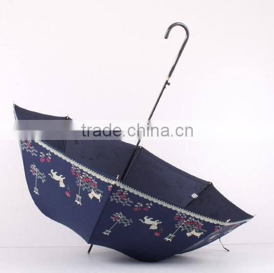 23 inch stick crook handle silk print lady umbrellas