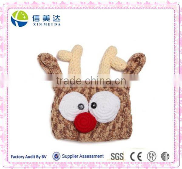 Handmade Crochet Knit Reindeer Hat Antlers Christmas Baby Hats