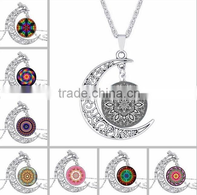 2016 Silver Plated Color Women Glass Cabochon Pendant Necklace Wholesale